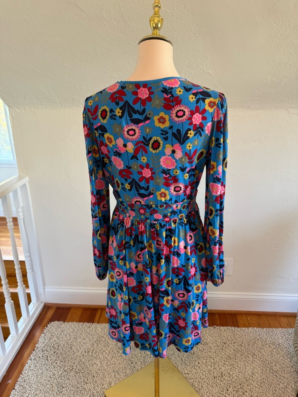 Boden Moroccan Blue Flora Bloom Jersey Mini Tea Dress Size 8 - Picture 5 of 10
